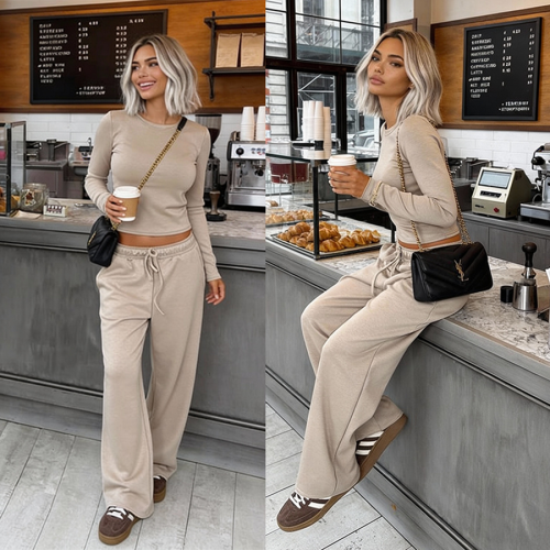 komplet damski casualowy wiskoza beżowy latte 5