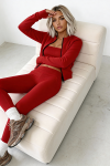 trzyczęściowy komplet dla kobiet z wiskozy 3 w 1 top rozpinana bluza legginsy czerwony