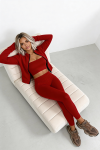 trzyczęściowy komplet dla kobiet z wiskozy 3 w 1 top rozpinana bluza legginsy czerwony