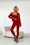 trzyczęściowy komplet dla kobiet z wiskozy 3 w 1 top rozpinana bluza legginsy czerwony