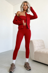 trzyczęściowy komplet dla kobiet z wiskozy 3 w 1 top rozpinana bluza legginsy czerwony