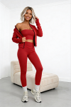 trzyczęściowy komplet dla kobiet z wiskozy 3 w 1 top rozpinana bluza legginsy czerwony