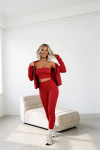 trzyczęściowy komplet dla kobiet z wiskozy 3 w 1 top rozpinana bluza legginsy czerwony