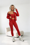 trzyczęściowy komplet dla kobiet z wiskozy 3 w 1 top rozpinana bluza legginsy czerwony