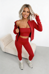 trzyczęściowy komplet dla kobiet z wiskozy 3 w 1 top rozpinana bluza legginsy czerwony