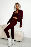 trzyczęściowy komplet dla kobiet z wiskozy 3 w 1 top rozpinana bluza legginsy bordowy