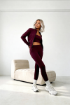 trzyczęściowy komplet dla kobiet z wiskozy 3 w 1 top rozpinana bluza legginsy bordowy