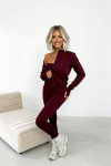 trzyczęściowy komplet dla kobiet z wiskozy 3 w 1 top rozpinana bluza legginsy bordowy