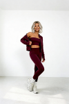 trzyczęściowy komplet dla kobiet z wiskozy 3 w 1 top rozpinana bluza legginsy bordowy