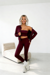 trzyczęściowy komplet dla kobiet z wiskozy 3 w 1 top rozpinana bluza legginsy bordowy