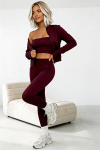 trzyczęściowy komplet dla kobiet z wiskozy 3 w 1 top rozpinana bluza legginsy bordowy