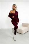 trzyczęściowy komplet dla kobiet z wiskozy 3 w 1 top rozpinana bluza legginsy bordowy