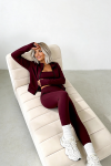 trzyczęściowy komplet dla kobiet z wiskozy 3 w 1 top rozpinana bluza legginsy bordowy