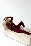 trzyczęściowy komplet dla kobiet z wiskozy 3 w 1 top rozpinana bluza legginsy bordowy