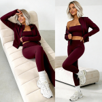 trzyczęściowy komplet dla kobiet z wiskozy 3 w 1 top rozpinana bluza legginsy bordowy