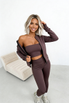 trzyczesciowy komplet 3w1 damski wiskozy top legginsy rozpinana bluza mocca brazowa