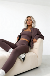 trzyczesciowy komplet 3w1 damski wiskoza top legginsy rozpinana bluza mocca brazowa