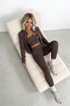 trzyczesciowy komplet 3w1 damski wiskoza top legginsy rozpinana bluza mocca brazowa