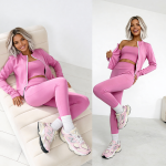 komplet 3w1 wiskoza top rozpinana bluza masełko różowy