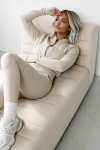trzyczęściowy komplet dla kobiet z wiskozy 3 w 1 top rozpinana bluza legginsy latte beżowy