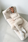 trzyczęściowy komplet dla kobiet z wiskozy 3 w 1 top rozpinana bluza legginsy latte beżowy
