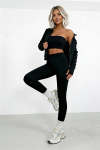 trzyczęściowy komplet dla kobiet z wiskozy 3 w 1 top rozpinana bluza legginsy czarny