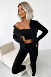trzyczęściowy komplet dla kobiet z wiskozy 3 w 1 top rozpinana bluza legginsy czarny