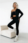 trzyczęściowy komplet dla kobiet z wiskozy 3 w 1 top rozpinana bluza legginsy czarny