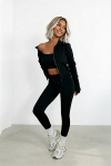 trzyczęściowy komplet dla kobiet z wiskozy 3 w 1 top rozpinana bluza legginsy czarny