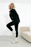 trzyczęściowy komplet dla kobiet z wiskozy 3 w 1 top rozpinana bluza legginsy czarny