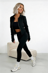 trzyczęściowy komplet dla kobiet z wiskozy 3 w 1 top rozpinana bluza legginsy czarny