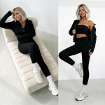 trzyczęściowy komplet dla kobiet z wiskozy 3 w 1 top rozpinana bluza legginsy czarne