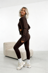 trzyczesciowy komplet 3w1 damski wiskoza top legginsy rozpinana bluza czekoladowy brazowy