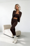 trzyczesciowy komplet 3w1 damski wiskoza top legginsy rozpinana bluza czekoladowy brazowy