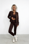 trzyczesciowy komplet 3w1 damski wiskoza top legginsy rozpinana bluza czekoladowy brazowy