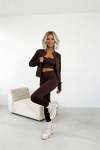 trzyczesciowy komplet 3w1 damski wiskoza top legginsy rozpinana bluza czekoladowy brazowy