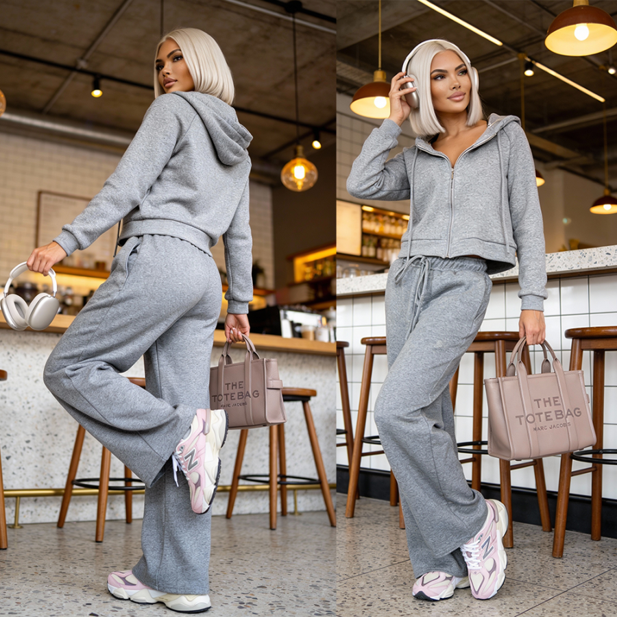 Komplet sweterkowy Relax Knit szary melanż