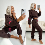 komplet dresowy damski z kapturem czekolada brązowy