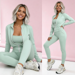 komplet dresowy damski 3w1 masełko wiskoza pistacja top rozpinana bluza