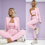 komplet dresowy damski 3w1 masełko wiskoza pastelowy róż top rozpinana bluza