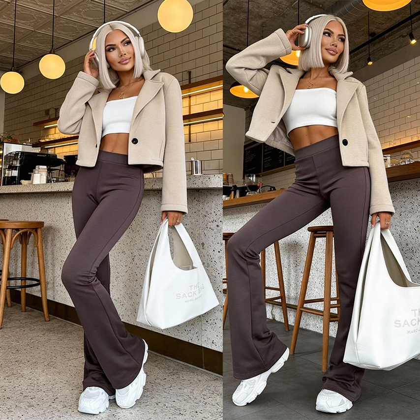 Modelujące spodnie flare Dream Fit Long mocca