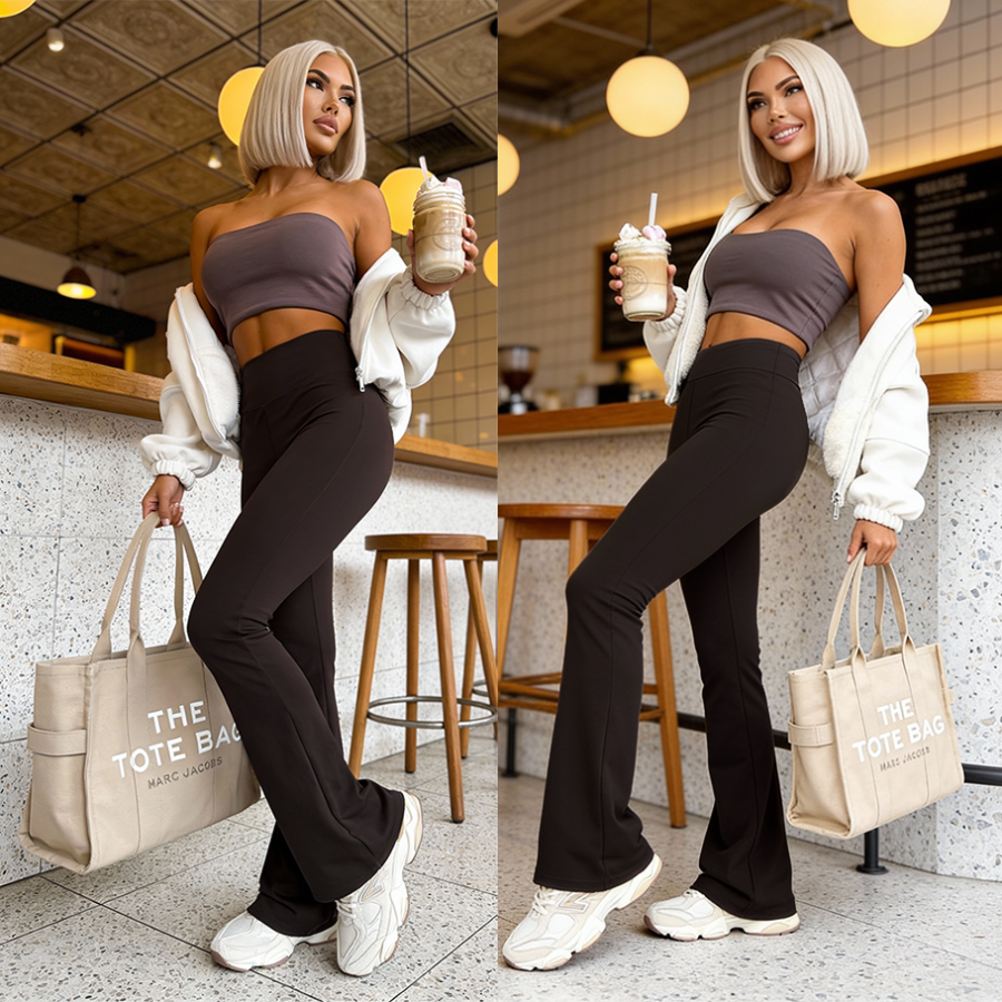 Czekoladowe modelujące spodnie flare Dream Fit Long