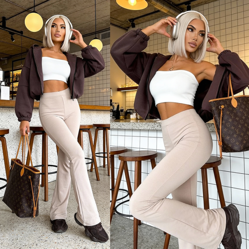 Modelujące spodnie damskie flare Latte Dream Fit beż