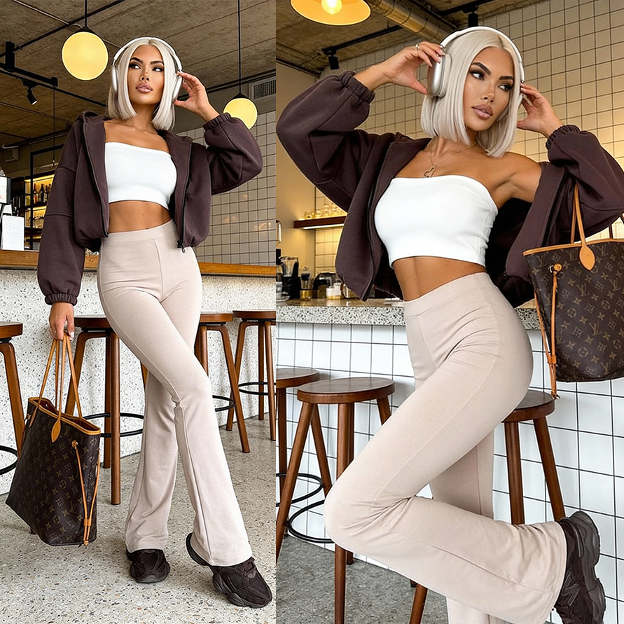 Modelujące spodnie flare Latte Dream Fit Long Latte