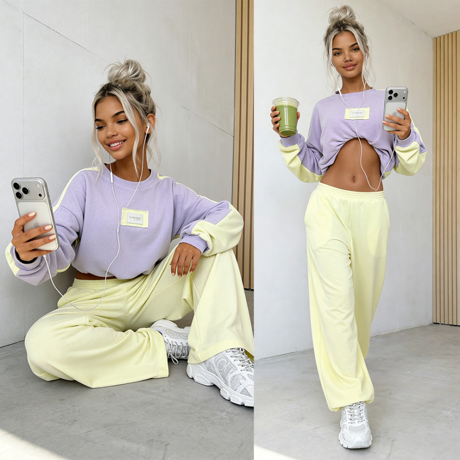 Komplet dresowy Duo banan-fiolet