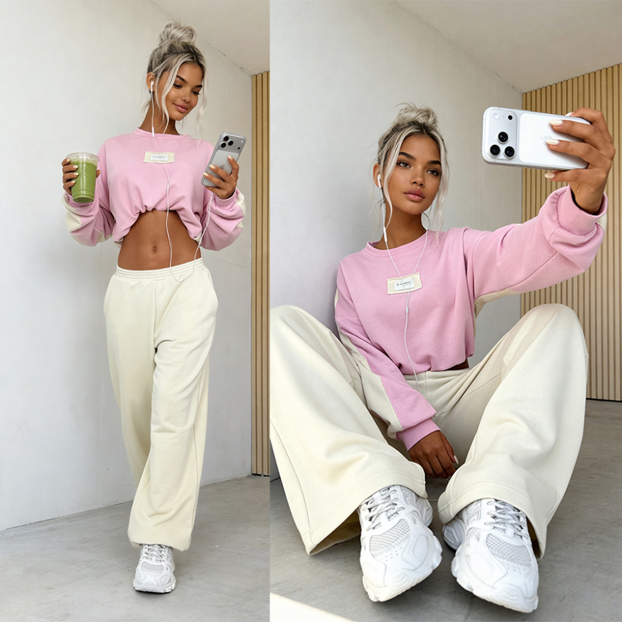 Komplet dresowy Duo kokos-puder