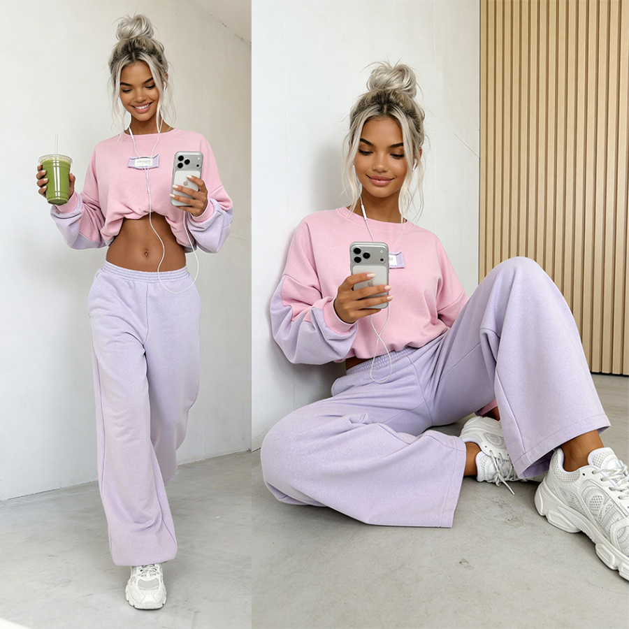 Komplet dresowy Duo fiolet-puder