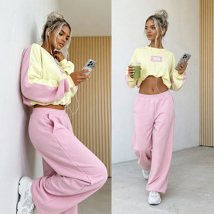 Komplet dresowy Duo puder-żółty