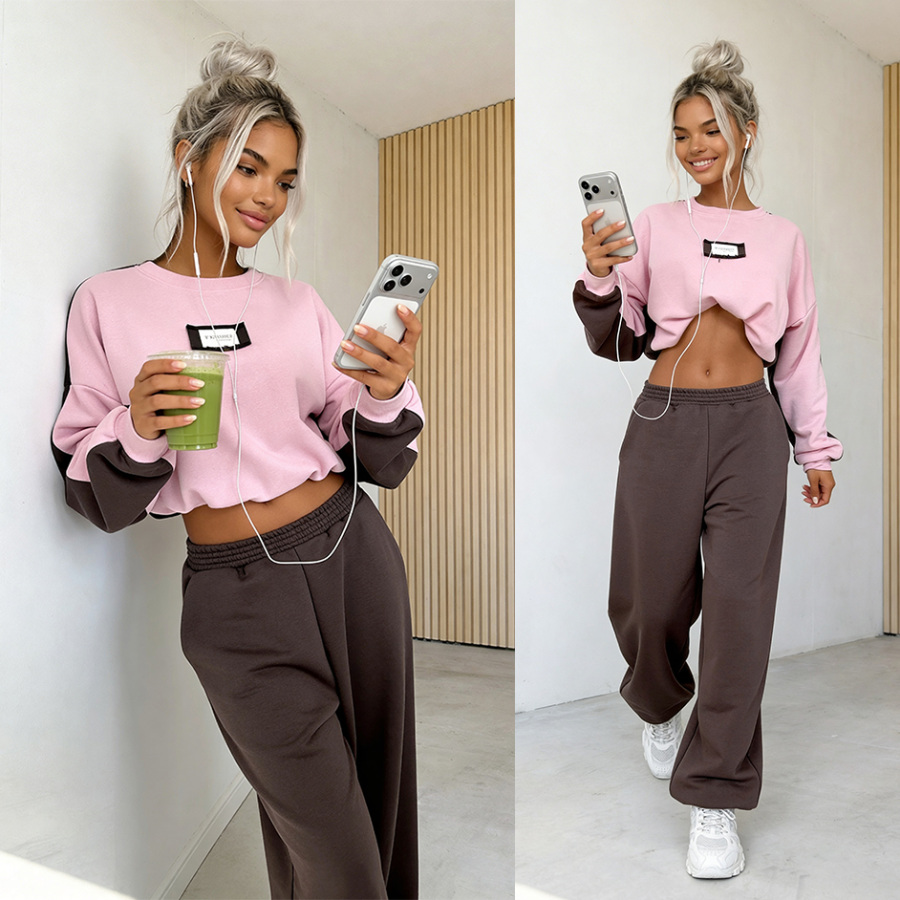 Komplet dresowy Duo mocca-puder