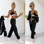 komplet dresowy bawełna 3w1 damski czarny top rozpinana bluza